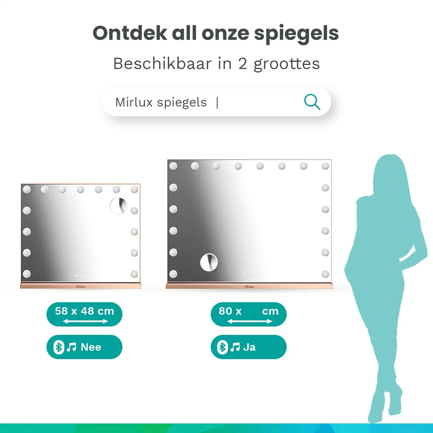 Hollywood Mirror - Bluetooth Speakers - 80x60cm - Rose Gold