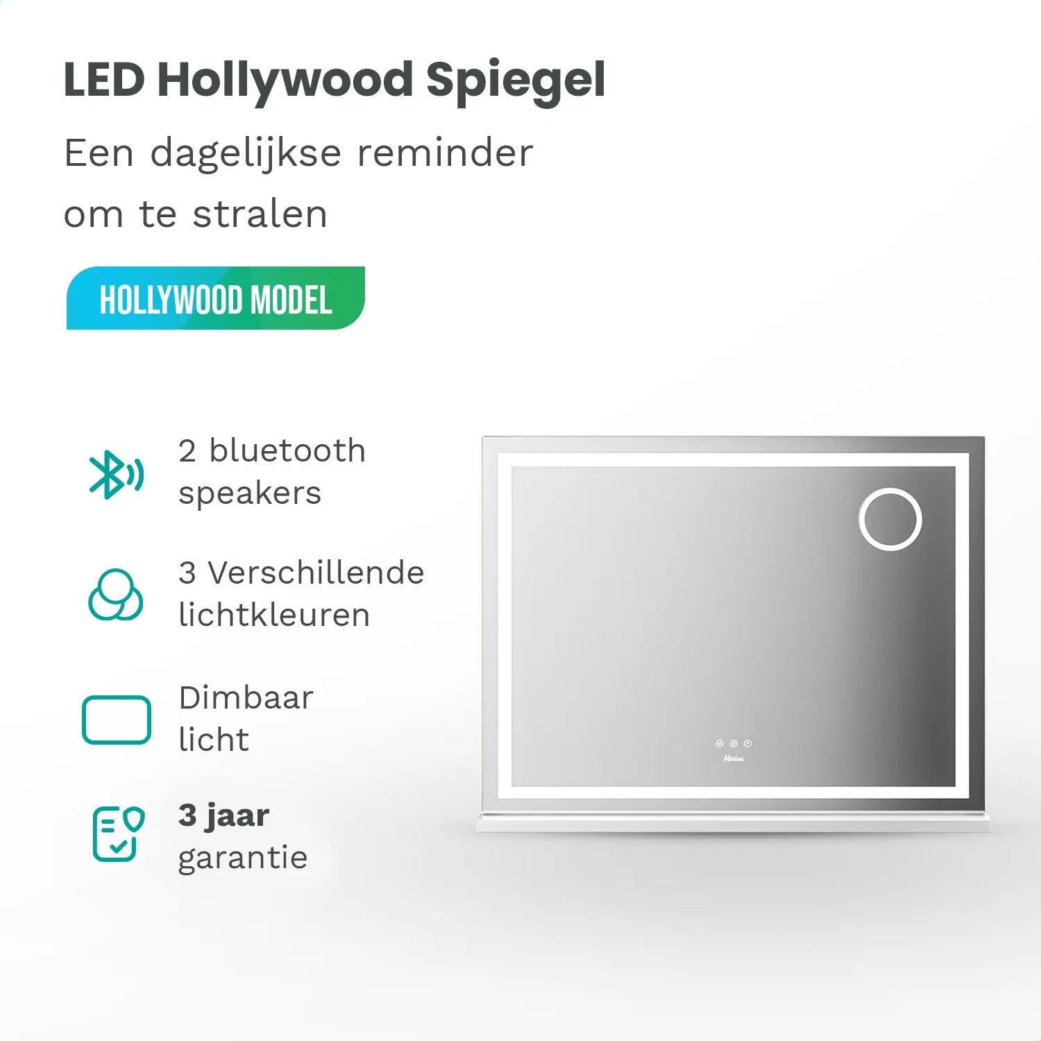 Hollywood Spiegel - Bluetooth Speakers - 80x60cm - Wit