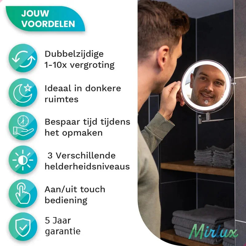 Makeup Mirror – Rechargeable – Chrome – 1-10x Magnification