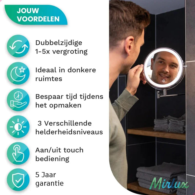 Make-Up Spiegel - Oplaadbaar - Chroom - 1-5x Vergroting