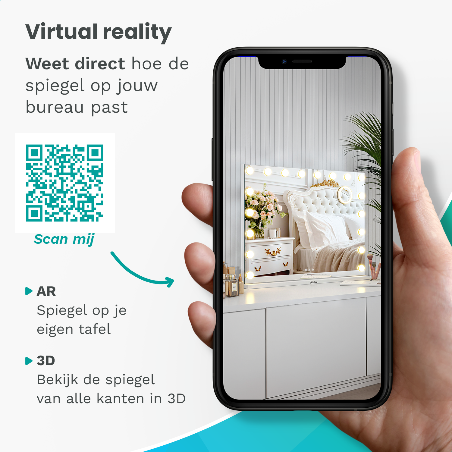 Hollywood Spiegel - Bluetooth Speakers - 80x60cm - Wit